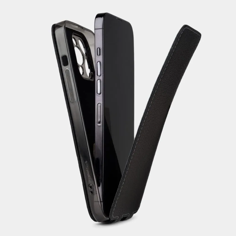 Leather Folio case for iPhone 13 Pro - Patented Model - Ultra Thin - Made in France - [ Black ]