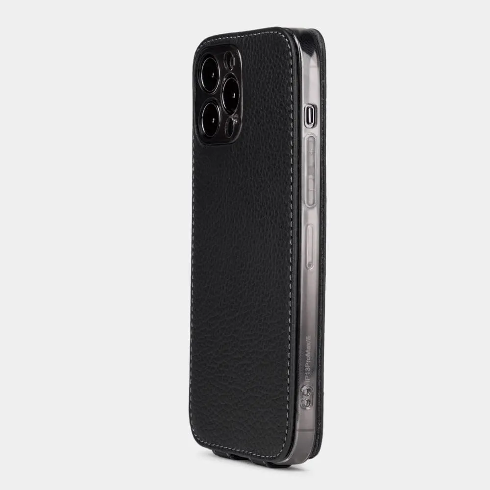 Leather Folio case for iPhone 13 Pro - Patented Model - Ultra Thin - Made in France - [ Black ]