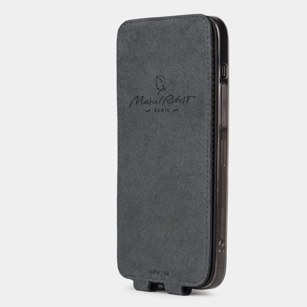 Leather Folio case for iPhone 13 Pro - Patented Model - Ultra Thin - Made in France - [ Black ]