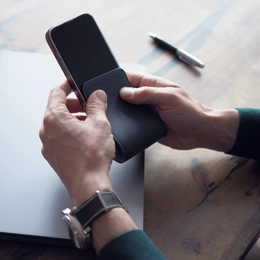 Leather Folio case for iPhone 13 Pro - Patented Model - Ultra Thin - Made in France - [ Black ]