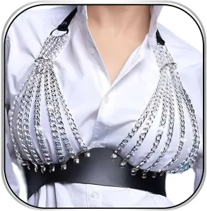 Leather Harness Chain Sexy Body Chain Bikini Body Harness Chain Black Top Chain for Women(Q)