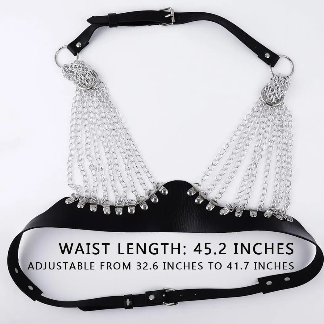 Leather Harness Chain Sexy Body Chain Bikini Body Harness Chain Black Top Chain for Women(Q)
