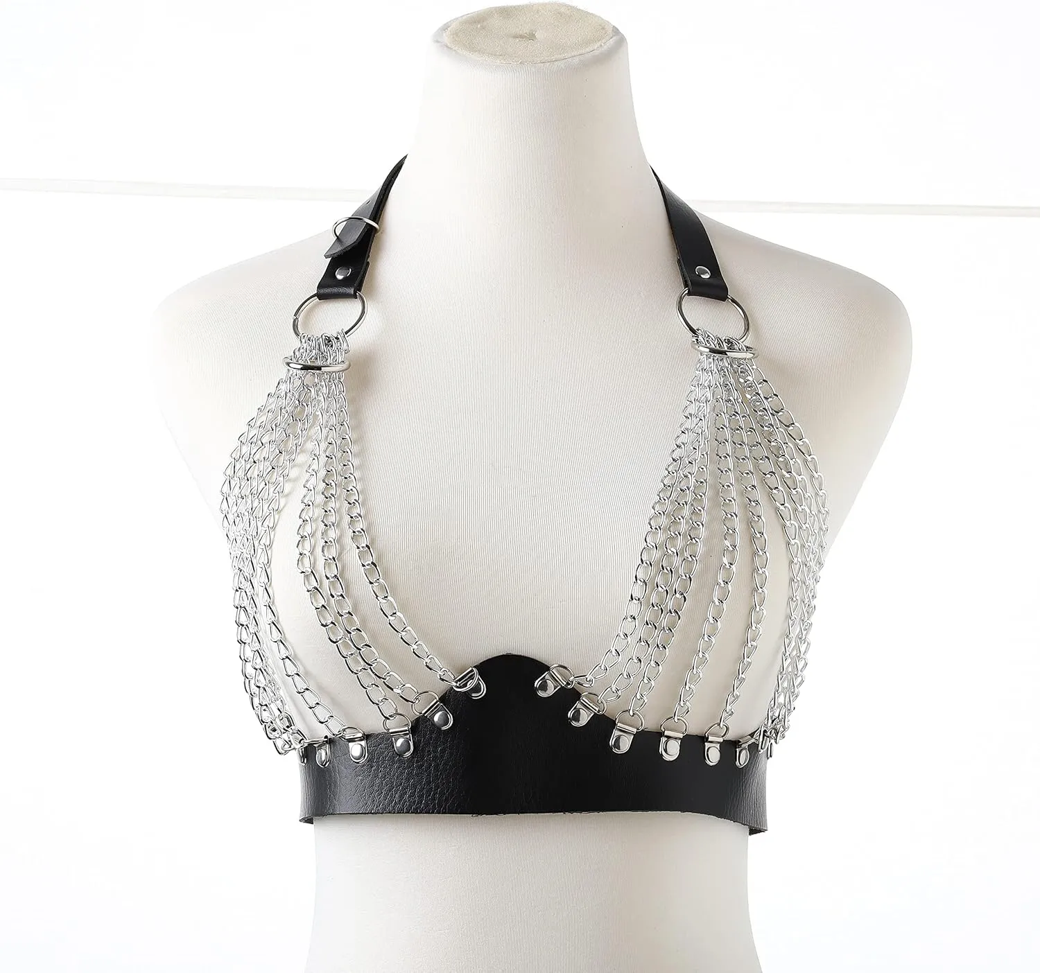 Leather Harness Chain Sexy Body Chain Bikini Body Harness Chain Black Top Chain for Women(Q)