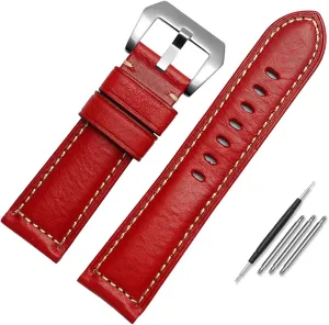 Leather Watch Band for Men, Suitable for Panerai Seiko Citizen Jeep Italian Leather Watch Chain 22mm 24mm 26mm WatchBands (Color : 10mm Gold Clasp, Size : 24mm)