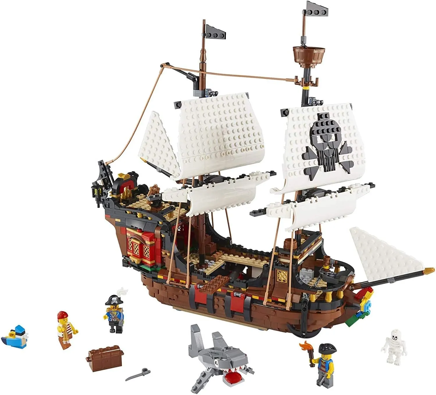 LEGO Creator 3 in 1 Pirate Ship Building Set, Kids can Rebuild The Pirate Ship into an Inn or Skull Island, Features 4 Minifigures and Shark Toy, Makes a Great Gift for Kids Ages 9  Years Old, 31109