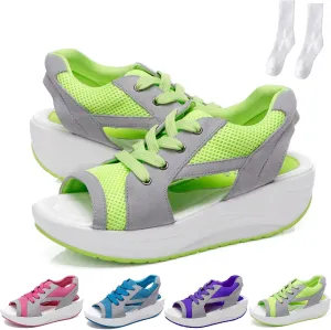 LELEBEAR Contrast Paneled Cutout Lace-Up Muffin Sandals, Women Causal Toe Platform Sneaker Sandals for Indoor and Outdoor