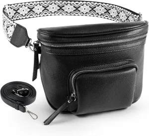 letech  Crossbody Bags for Women Vegan Leather Purses Small Fanny Pack Handbags with Wide Strap,Waist Bag Travel Belt Bags for Women Men (Black)