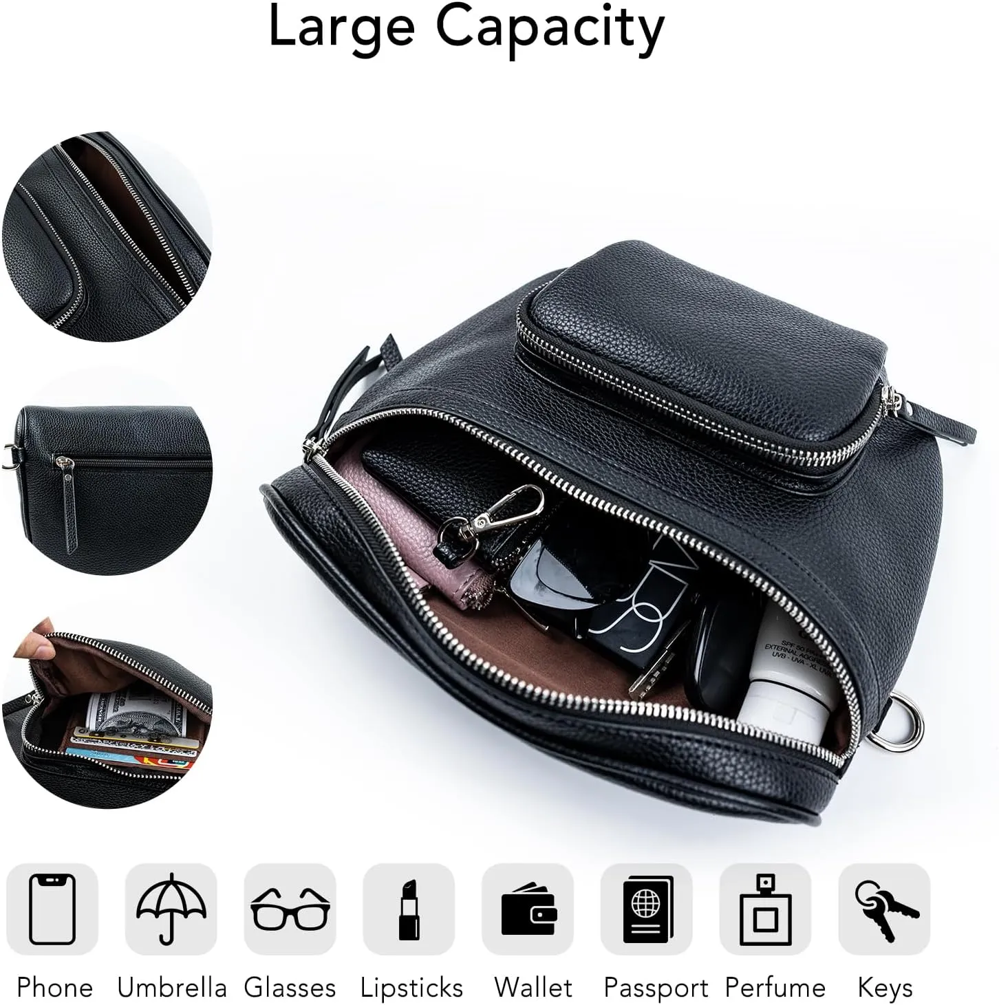 letech  Crossbody Bags for Women Vegan Leather Purses Small Fanny Pack Handbags with Wide Strap,Waist Bag Travel Belt Bags for Women Men (Black)