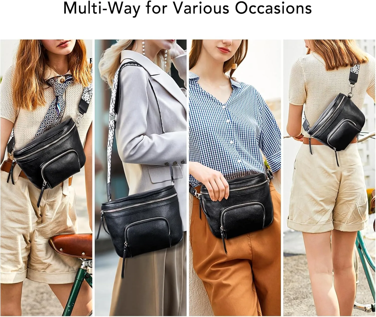 letech  Crossbody Bags for Women Vegan Leather Purses Small Fanny Pack Handbags with Wide Strap,Waist Bag Travel Belt Bags for Women Men (Black)