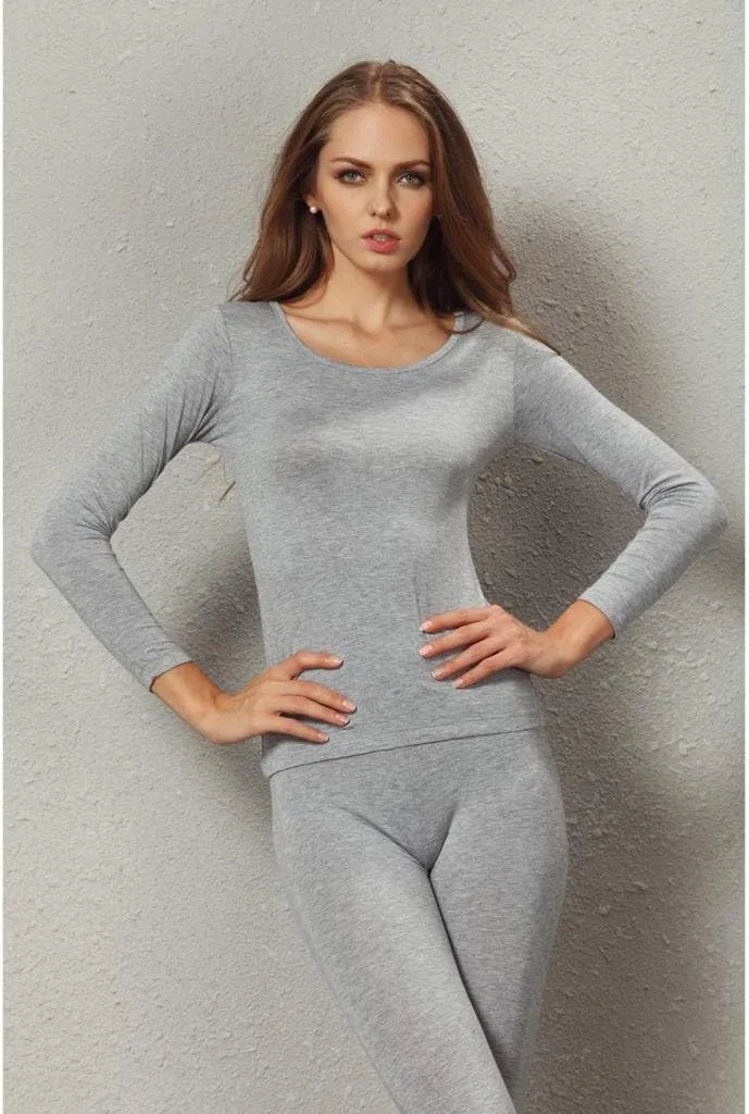 Liang Rou Women's Scoop Neck Long Johns Ultra Thin Modal Thermal Underwear Top & Bottom Set