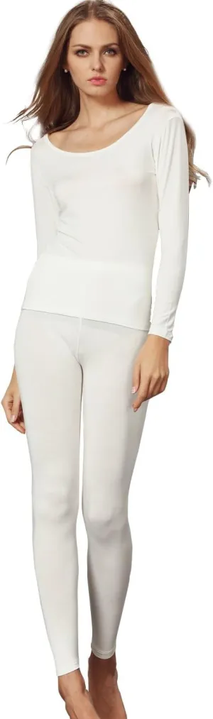 Liang Rou Women's Scoop Neck Long Johns Ultra Thin Modal Thermal Underwear Top & Bottom Set