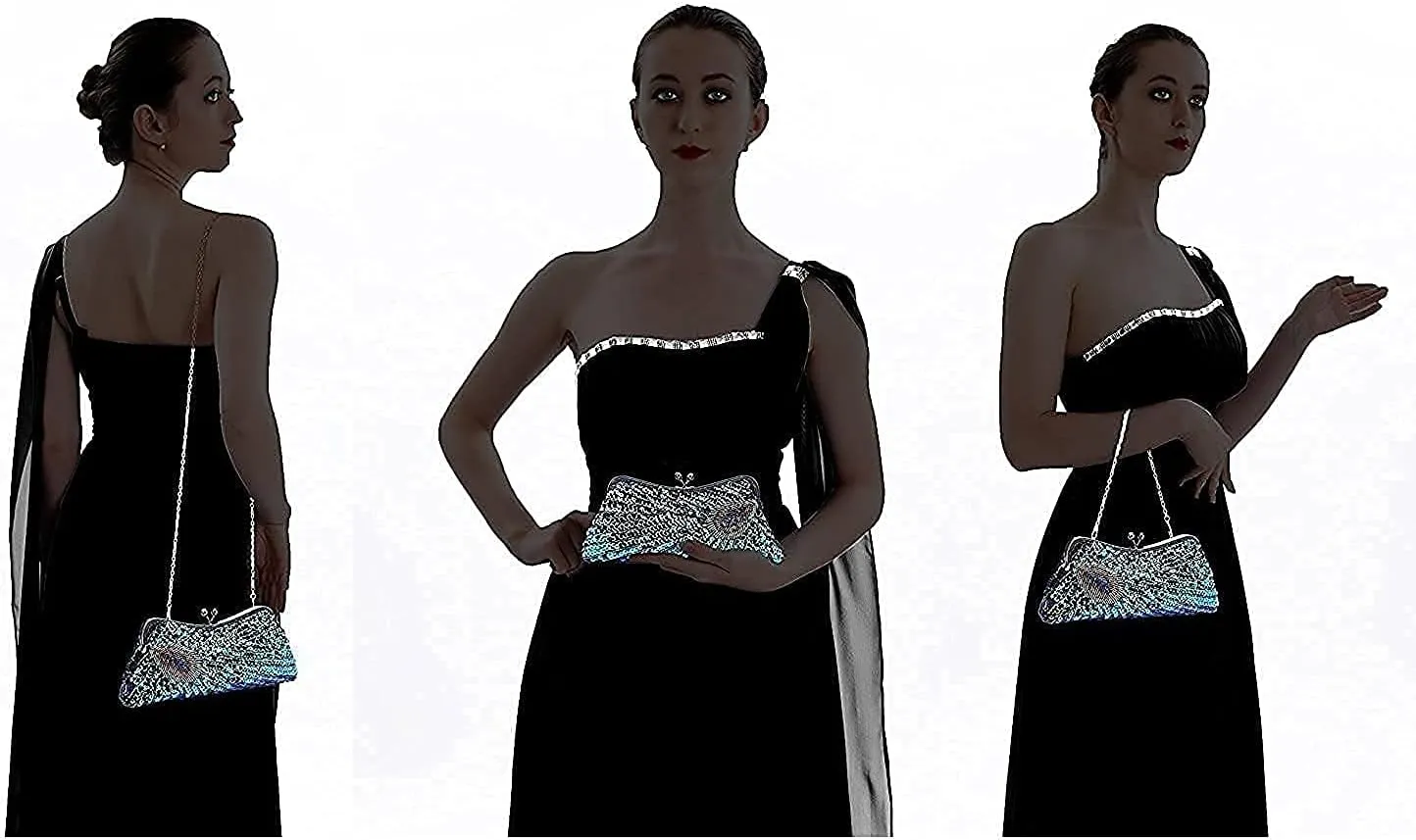 LIFEWISH Women's Unique Luxury Sequins Beaded Evening Bag Wedding Bridal Party Prom Clutch Purse tote Handbag（Peacock blue）