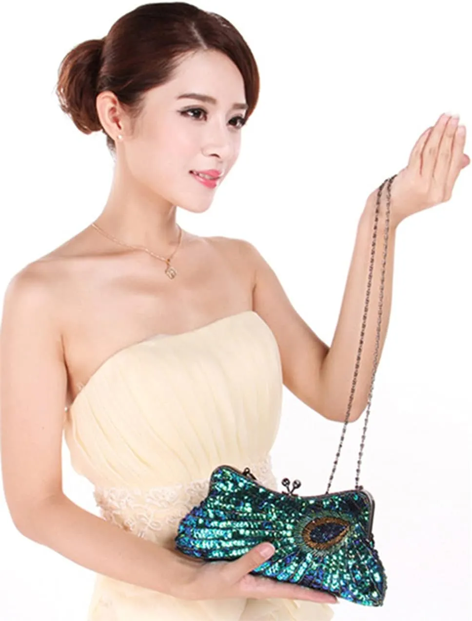 LIFEWISH Women's Unique Luxury Sequins Beaded Evening Bag Wedding Bridal Party Prom Clutch Purse tote Handbag（Peacock blue）