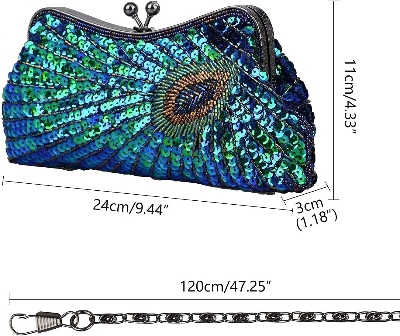 LIFEWISH Women's Unique Luxury Sequins Beaded Evening Bag Wedding Bridal Party Prom Clutch Purse tote Handbag（Peacock blue）