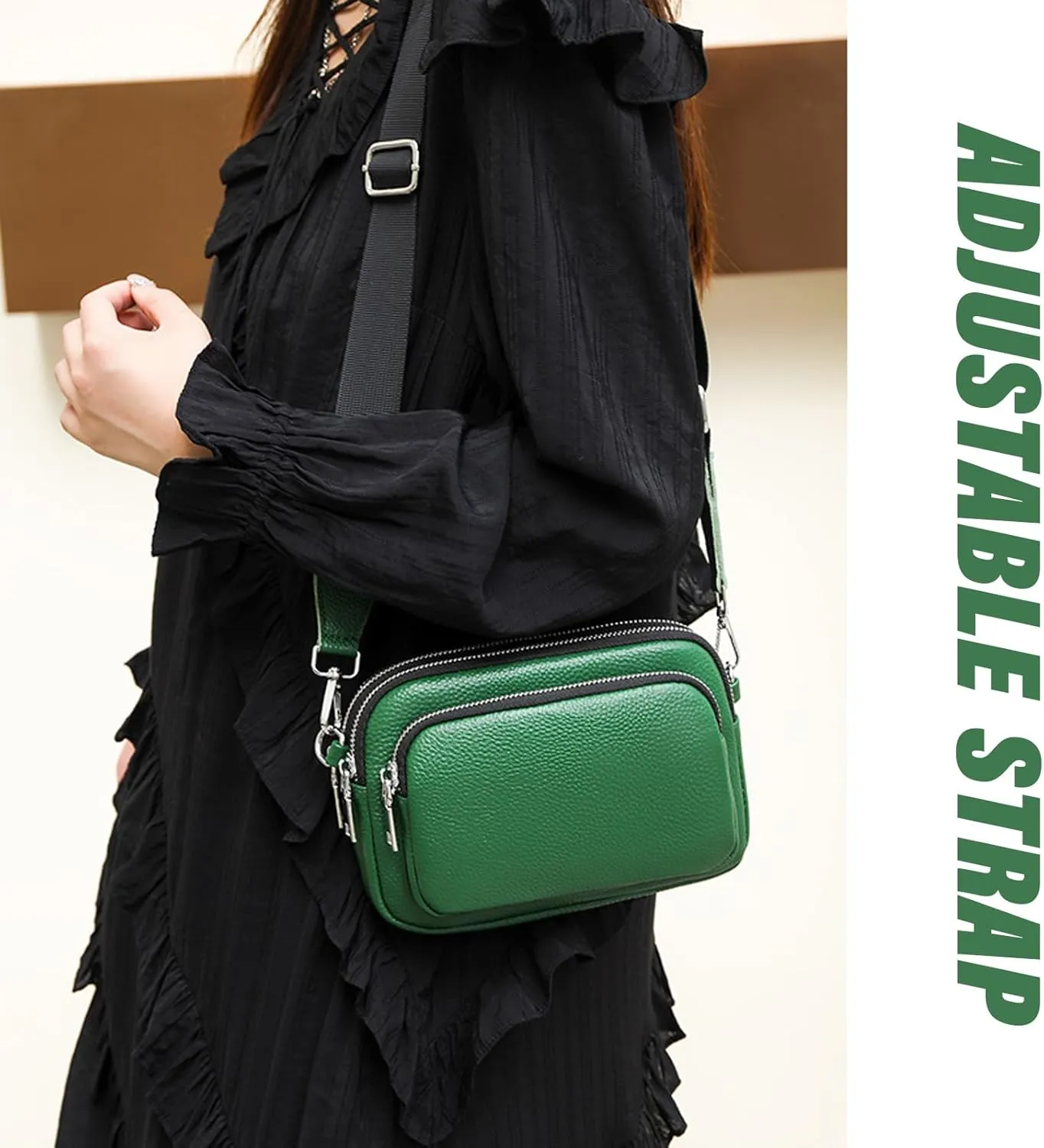 Lightweight Genuine Leather Crossbody Bags for Women,Multi-Pockets Cell Phone Shoulder Purses for Women,Zipper Mini Handbags