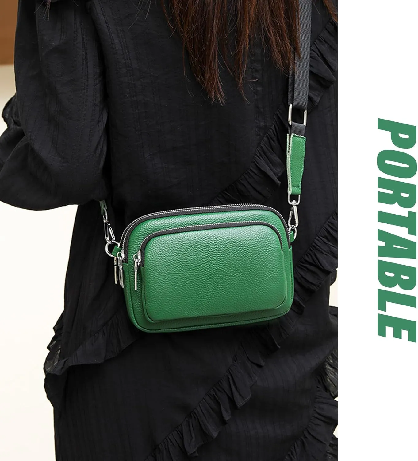 Lightweight Genuine Leather Crossbody Bags for Women,Multi-Pockets Cell Phone Shoulder Purses for Women,Zipper Mini Handbags