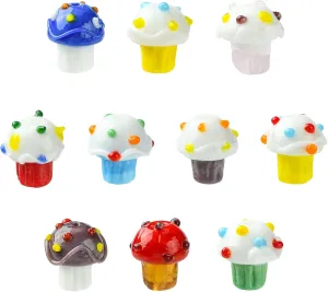 LiQunSweet 10 pcs 10 Colors Ice Cream Lampwork Beads Dessert Cupcake Sweet Food Glass Loose Beads for DIY Jewelry Making Bracelet Necklace Earring Crafts Bag Keychian Decor