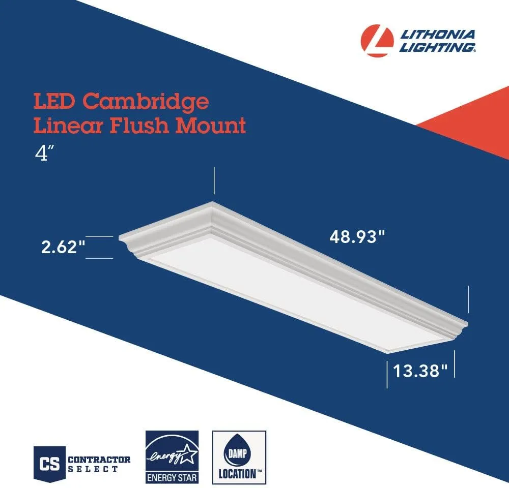 Lithonia Lighting Cambridge 4 Foot LED Kitchen Light Fixture, Ceiling Flush Mount, Linear, 2800 Lumens, 120 Volts, 35 Watts, Damp Listed, 4000K Cool White Light, Oak (FMFL 30840 CAML OA)