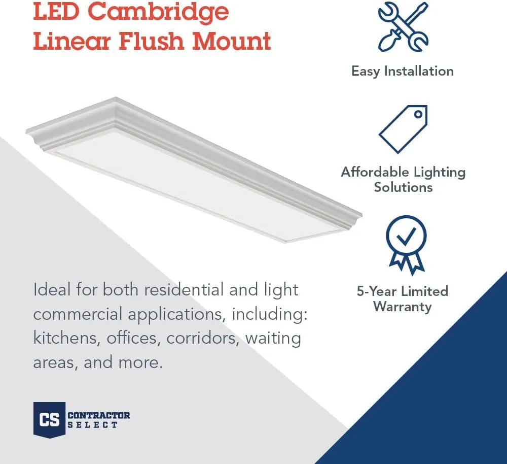 Lithonia Lighting Cambridge 4 Foot LED Kitchen Light Fixture, Ceiling Flush Mount, Linear, 2800 Lumens, 120 Volts, 35 Watts, Damp Listed, 4000K Cool White Light, Oak (FMFL 30840 CAML OA)