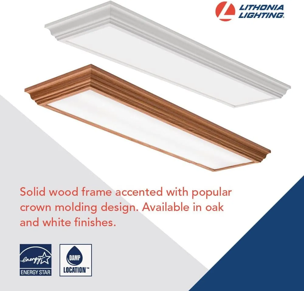 Lithonia Lighting Cambridge 4 Foot LED Kitchen Light Fixture, Ceiling Flush Mount, Linear, 2800 Lumens, 120 Volts, 35 Watts, Damp Listed, 4000K Cool White Light, Oak (FMFL 30840 CAML OA)