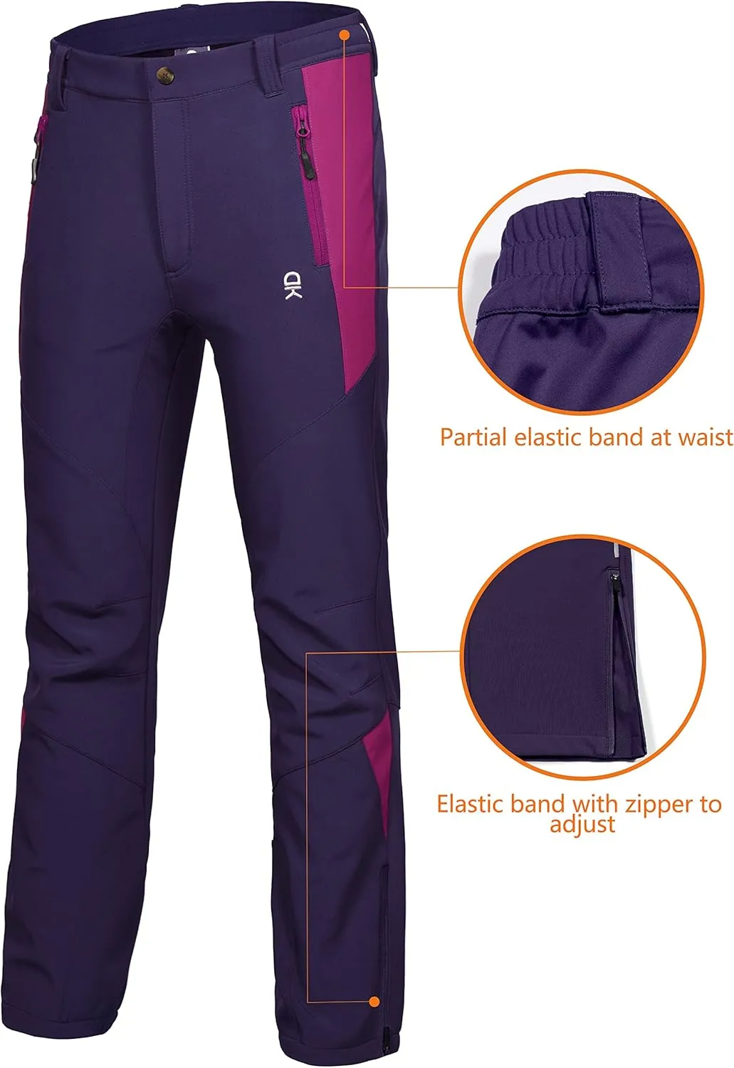 Little Donkey Andy Women's Fleece Lined Waterproof Softshell Pants Hiking Ski Snowboarding Pants