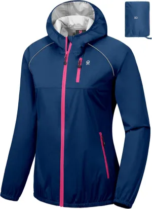 Little Donkey Andy Women's Lightweight Rain Cycling Stretch Jacket with Hood, Windproof and Waterproof, Ultralight Packable