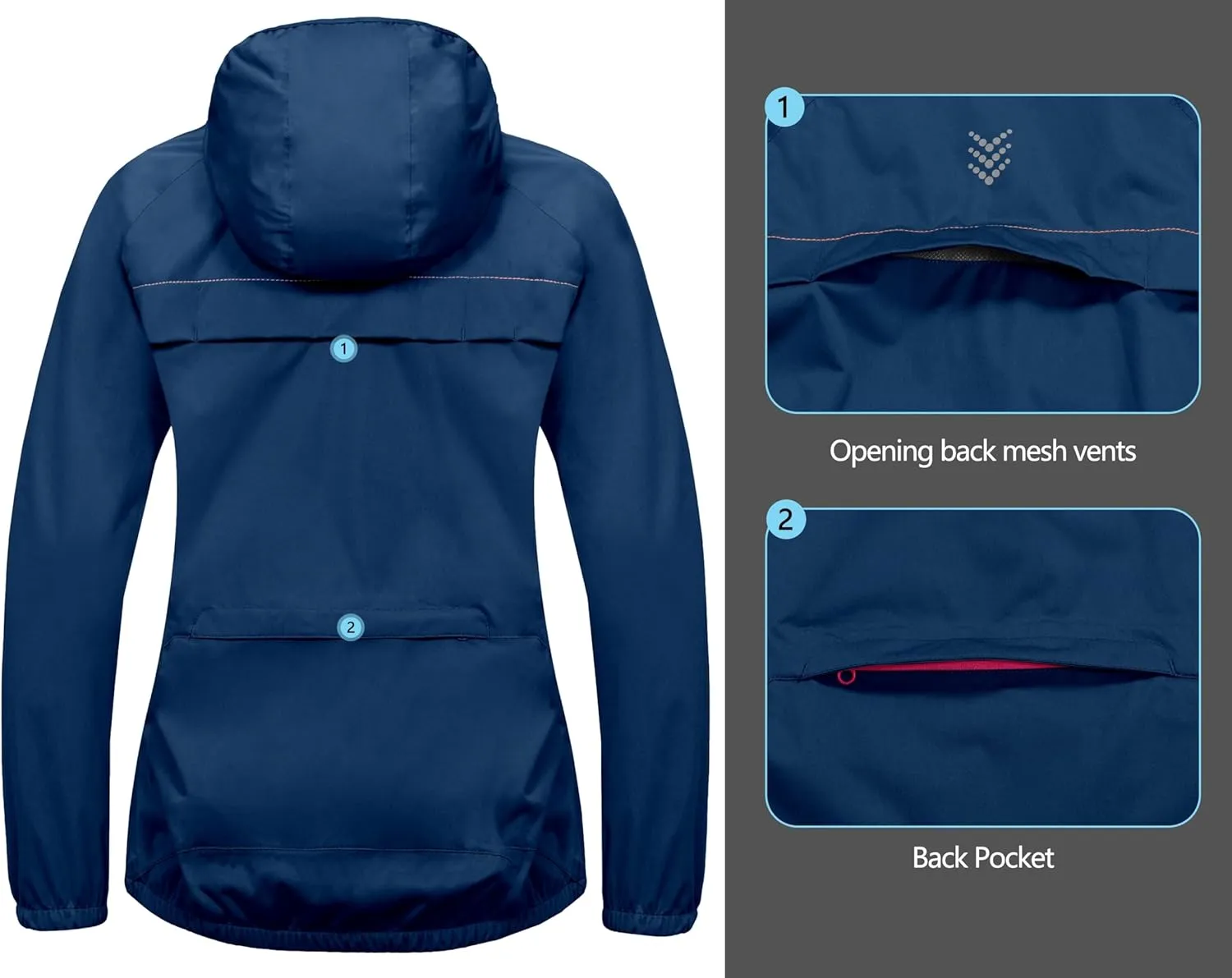Little Donkey Andy Women's Lightweight Rain Cycling Stretch Jacket with Hood, Windproof and Waterproof, Ultralight Packable