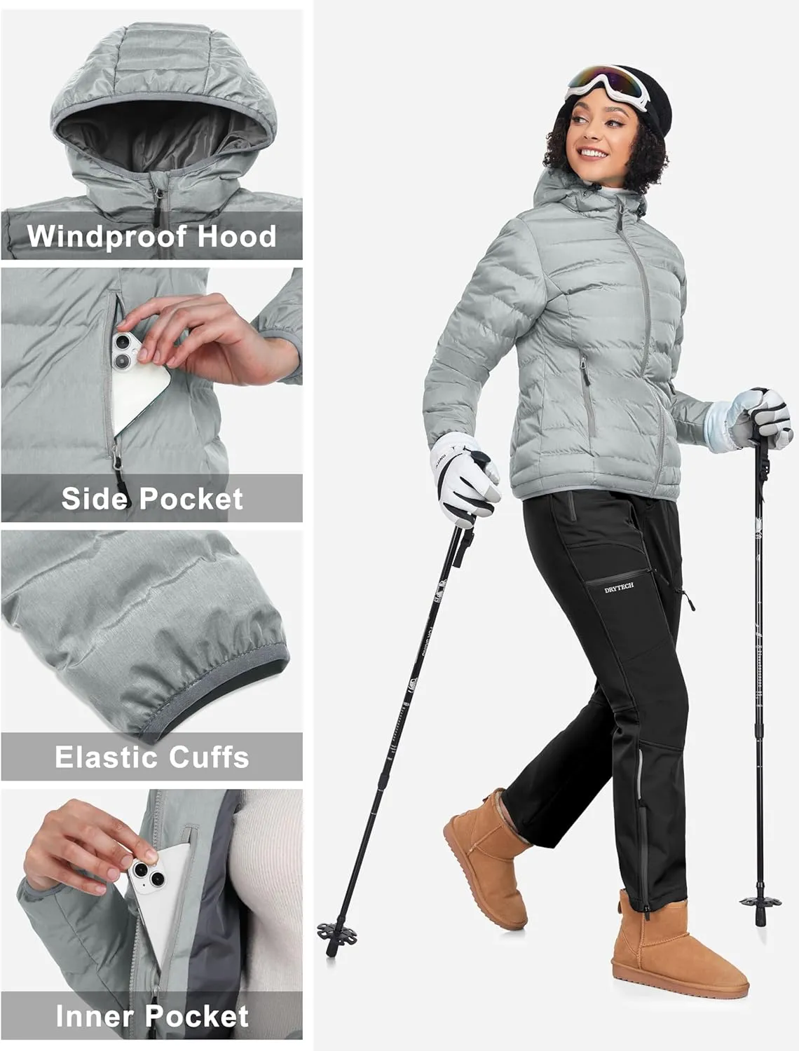 Little Donkey Andy Women's Warm Waterproof Puffer Jacket Hooded Windproof Winter Coat with Recycled Insulation