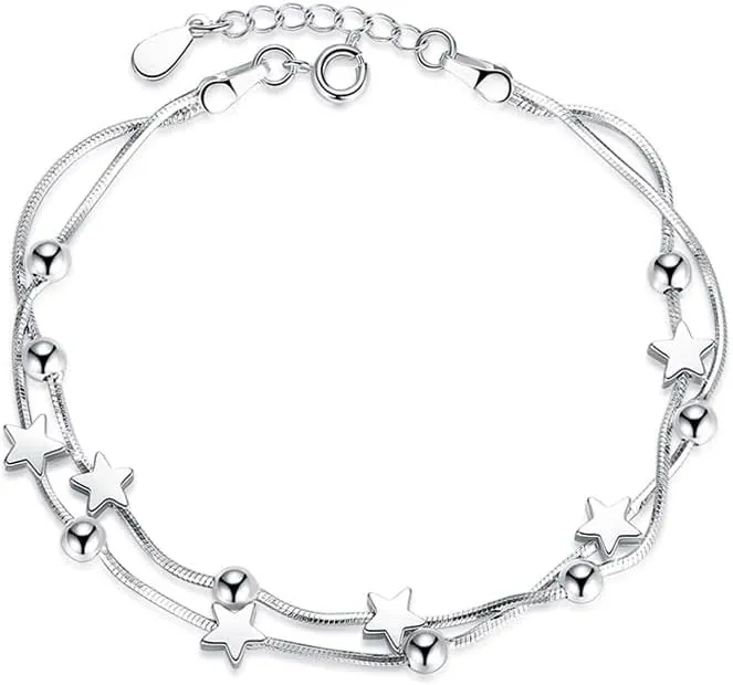 Little Twinkle Stars Charm Bracelet, Beaded Star, Minimal, Everyday, Link, Celestial Bracelet, Gift