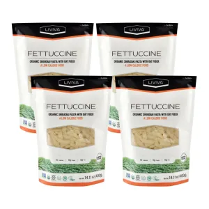 LIVIVA Organic Shirataki Konjac Fettuccine (4 Pk - 73.33 oz) – Diabetic-Friendly Low Carb, Low Calorie Pasta Noodles Ready to Serve – No Odor, Certified Non-GMO, Gluten Free, Vegan, Plant-Based, Keto, Kosher, Halal