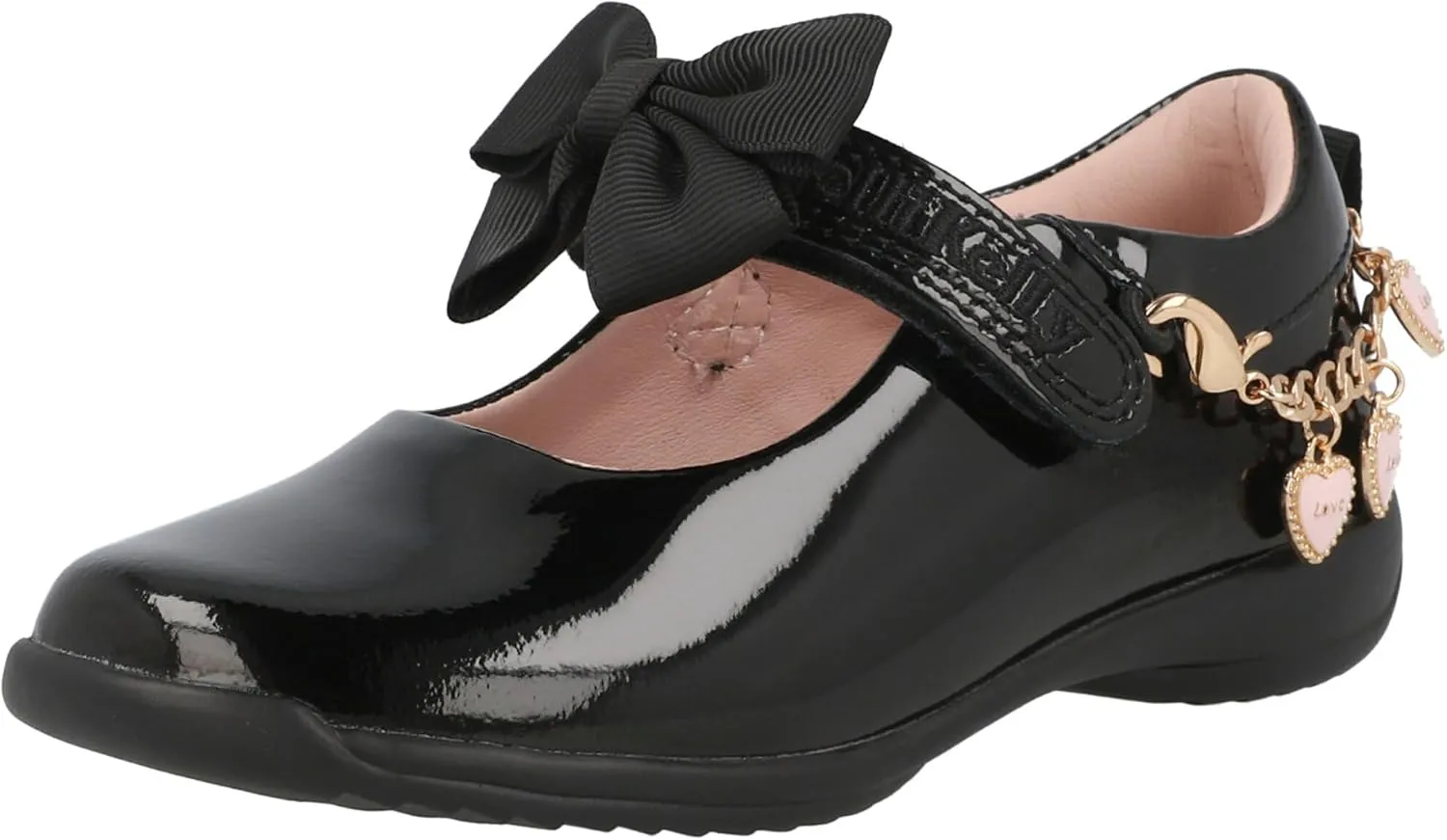 LK8428 (NE03) Annie Love Heart Black Patent School Shoes
