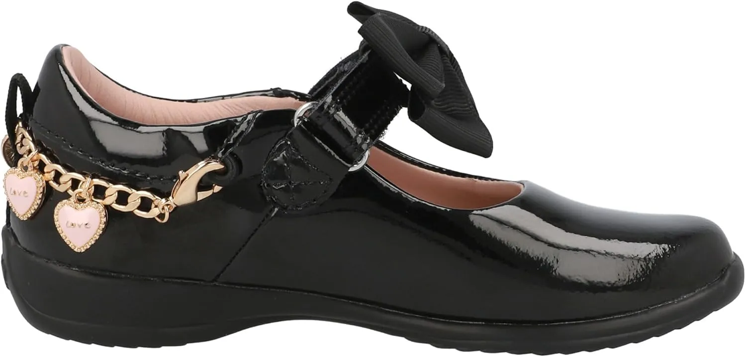 LK8428 (NE03) Annie Love Heart Black Patent School Shoes