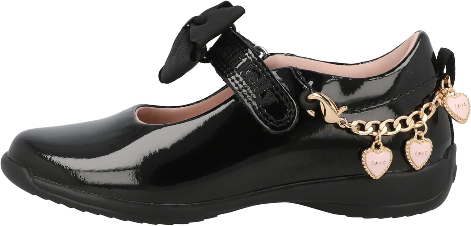 LK8428 (NE03) Annie Love Heart Black Patent School Shoes
