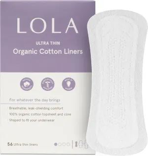 LOLA Ultra Thin Cotton Panty Liners - 56 Count - Organic Pads and Pantyliners for Women, Hypoallergenic Feminine Pads for Women, HSA FSA Approved Feminine Care Product