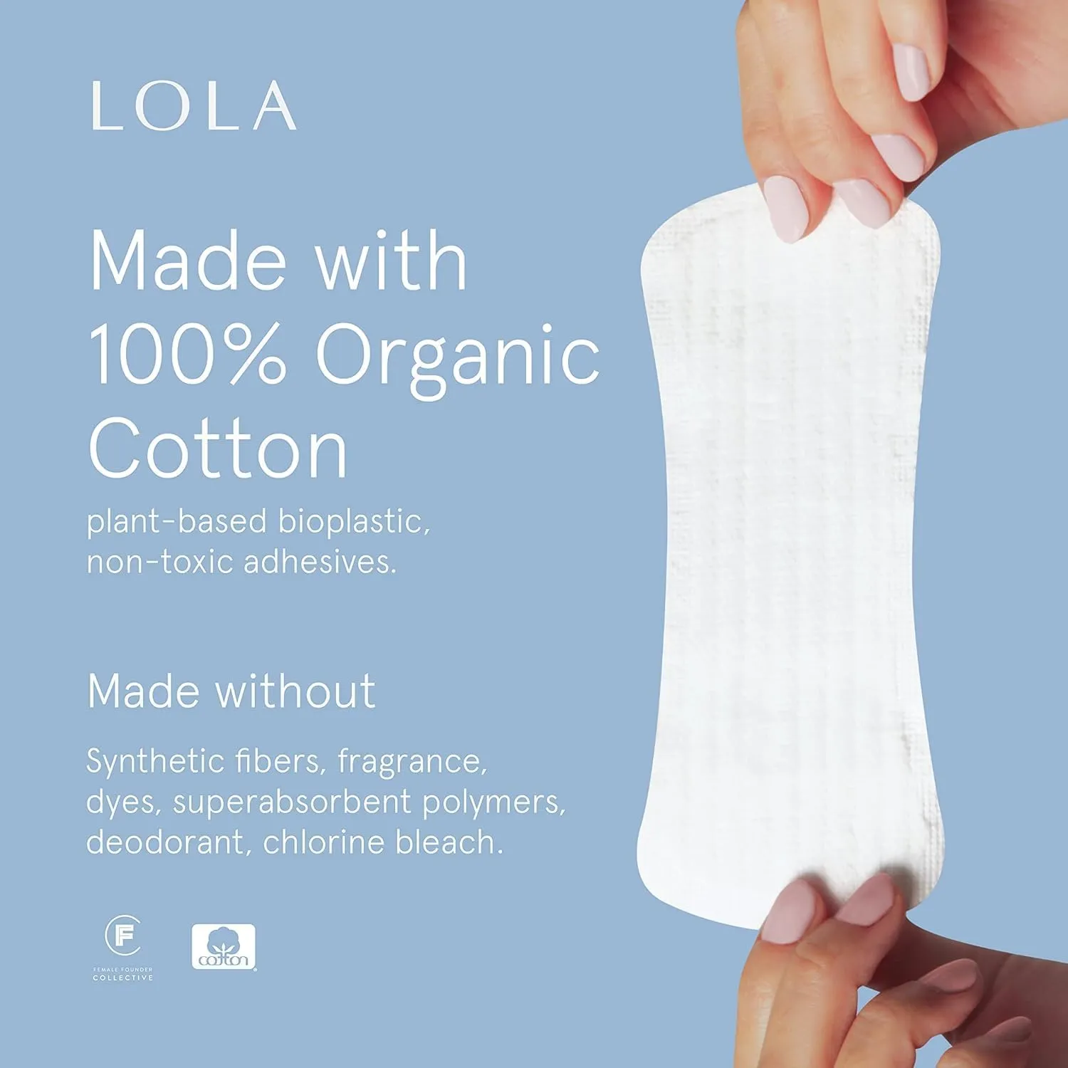LOLA Ultra Thin Cotton Panty Liners - 56 Count - Organic Pads and Pantyliners for Women, Hypoallergenic Feminine Pads for Women, HSA FSA Approved Feminine Care Product