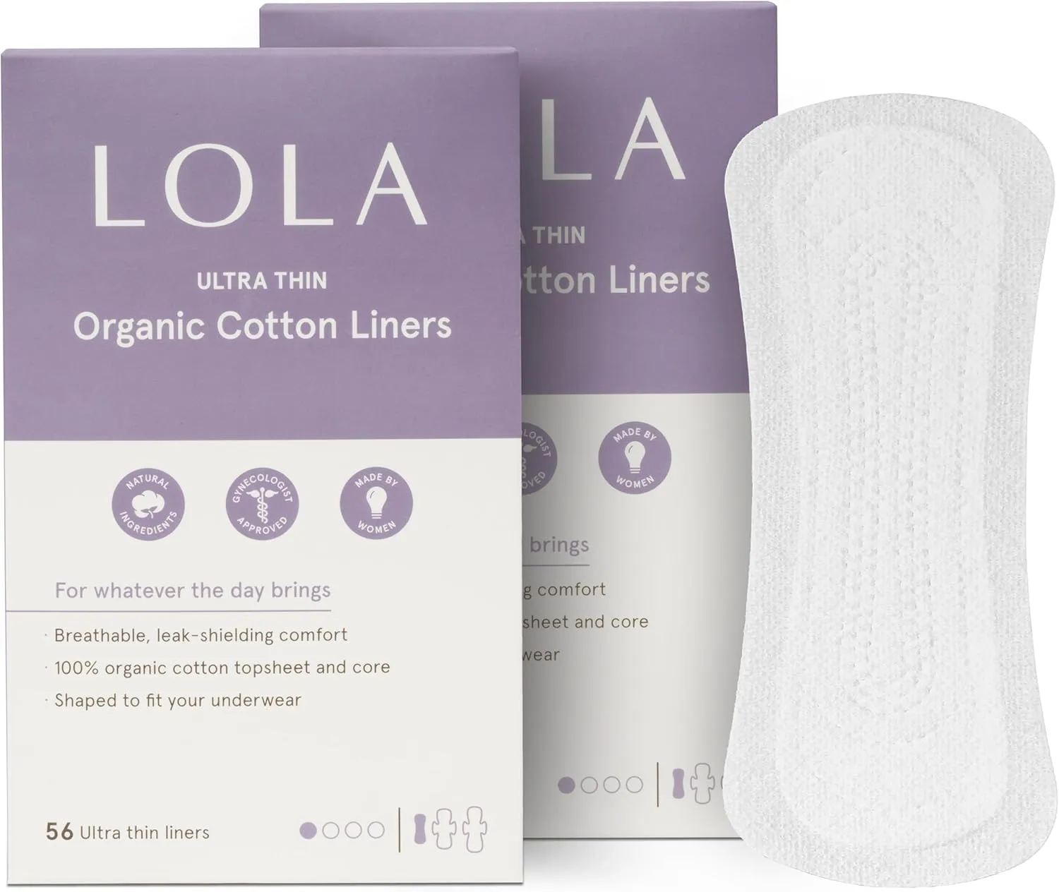LOLA Ultra Thin Liners, 112 Count - Organic Cotton Panty Liners for Women, Hypoallergenic Pads for Women, HSA FSA Approved Products Feminine Care