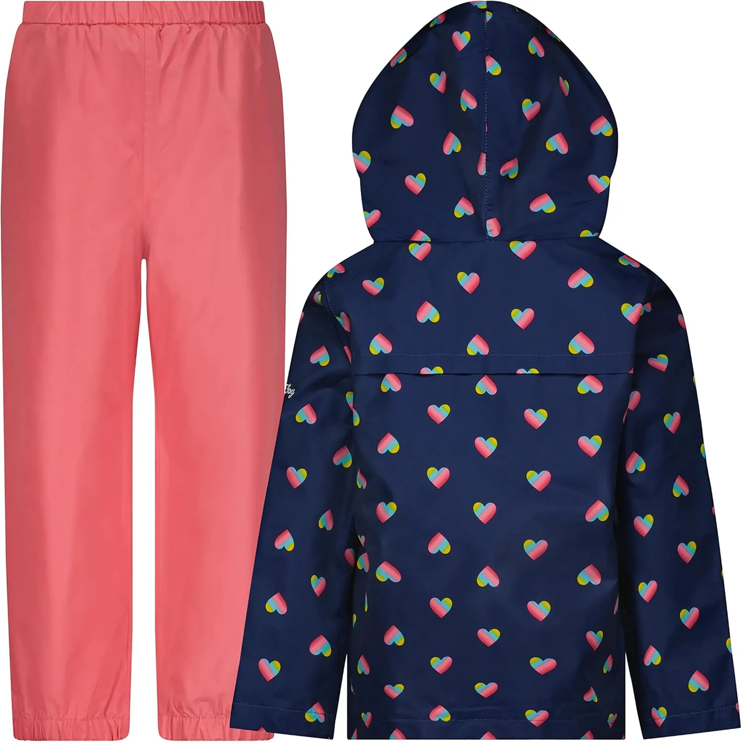 LONDON FOG Girls Waterproof Rain Suit for Kids Hooded Jacket and Splash Pant Set