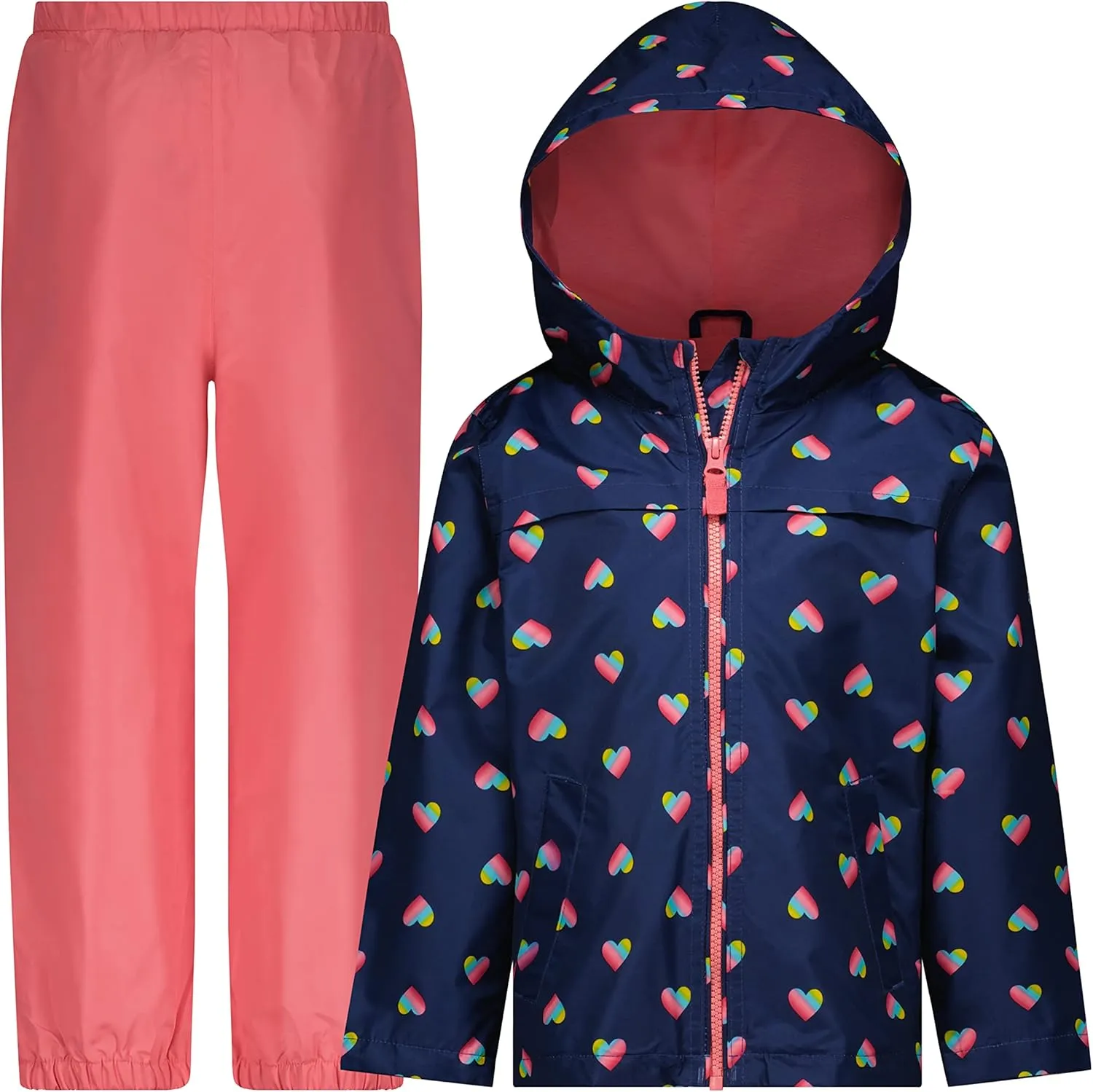LONDON FOG Girls Waterproof Rain Suit for Kids Hooded Jacket and Splash Pant Set
