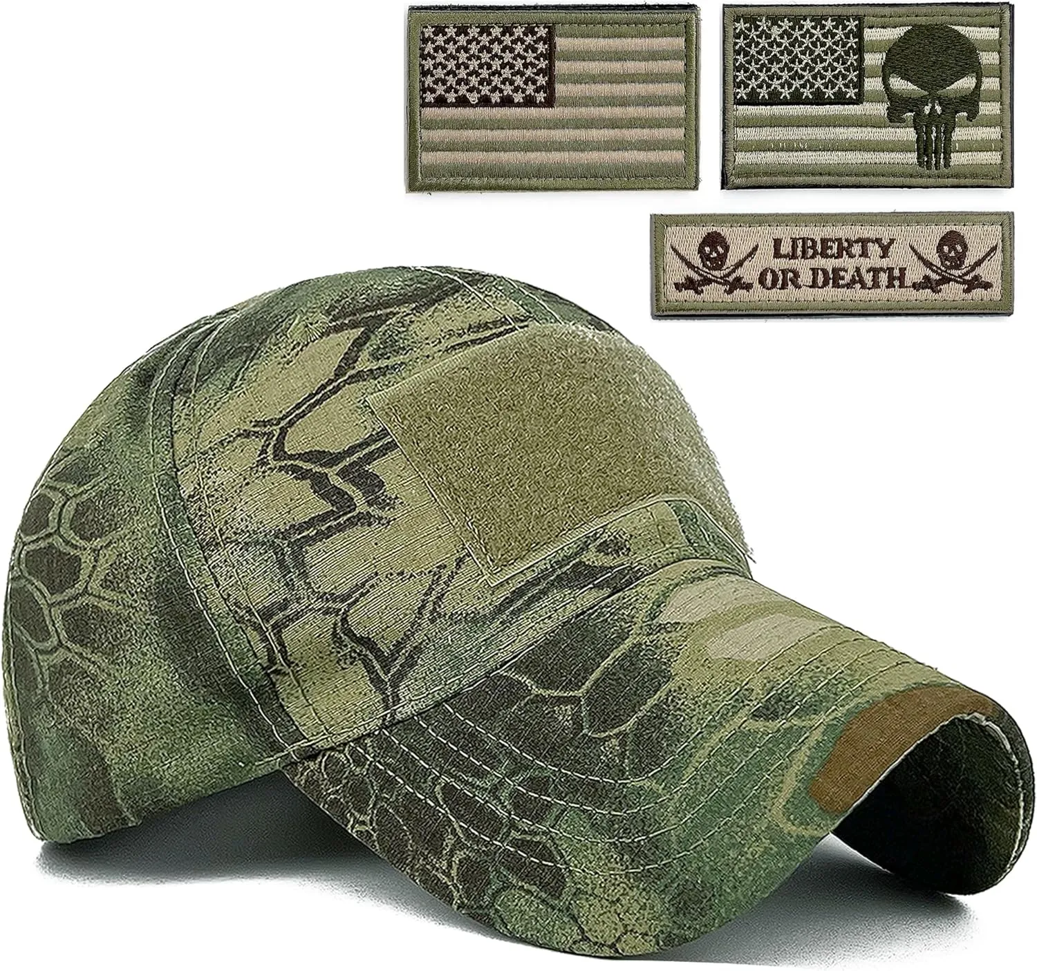 Loneshark Tactical Military Mens Camo Baseball Hat with American Flag Skull Patch Patriotic Operator Camouflage Cap for Women