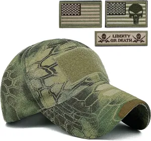 Loneshark Tactical Military Mens Camo Baseball Hat with American Flag Skull Patch Patriotic Operator Camouflage Cap for Women