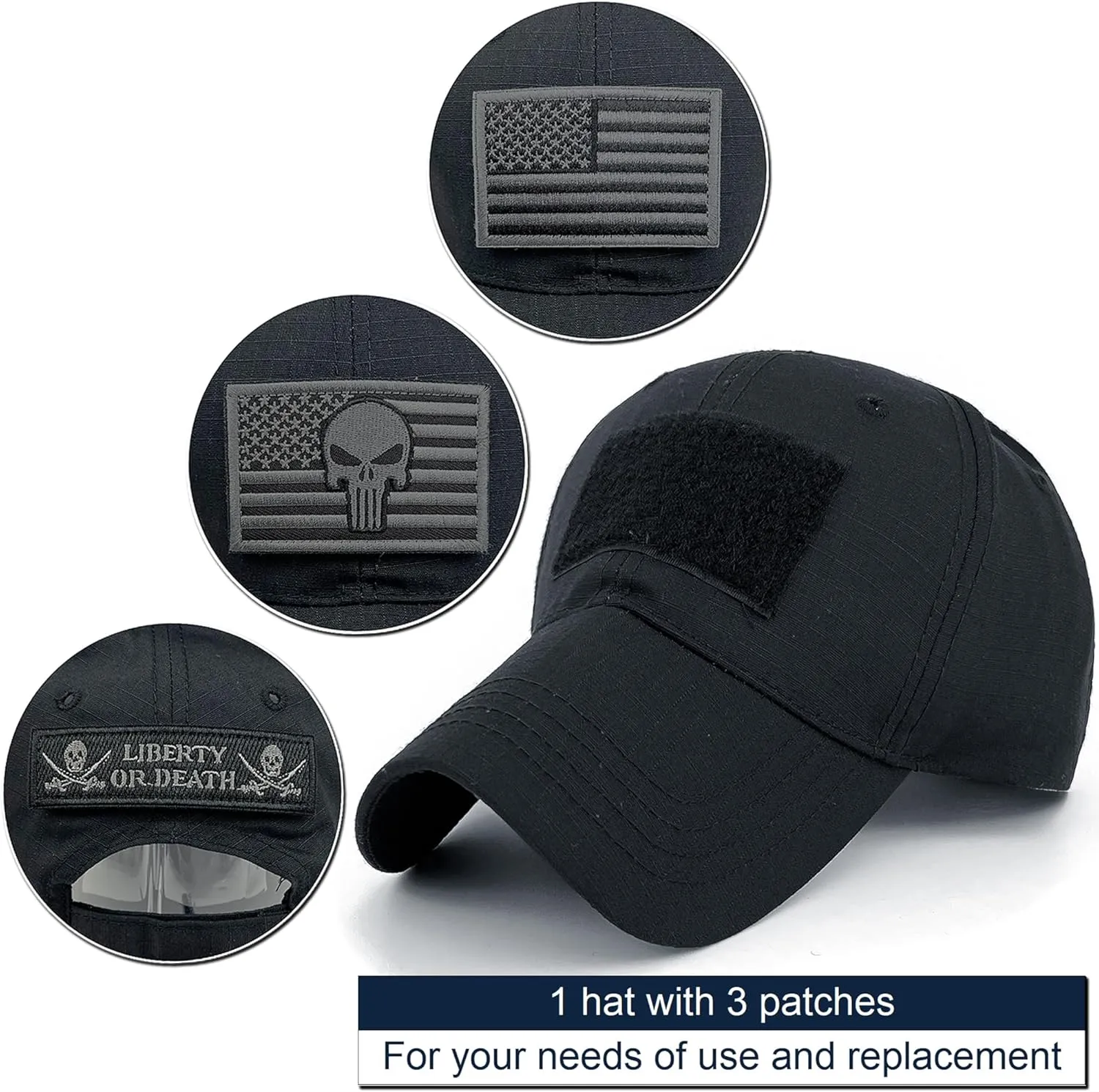 Loneshark Tactical Military Mens Camo Baseball Hat with American Flag Skull Patch Patriotic Operator Camouflage Cap for Women