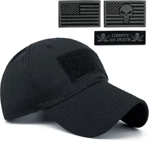 Loneshark Tactical Military Mens Camo Baseball Hat with American Flag Skull Patch Patriotic Operator Camouflage Cap for Women