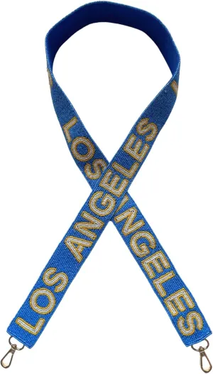 Los Angeles Blue Beaded Purse Strap Outline Letters 49” Pro Football Stadium Approved Clear Bag Ram Gold Hardware Sports College LA California Gifts Fans