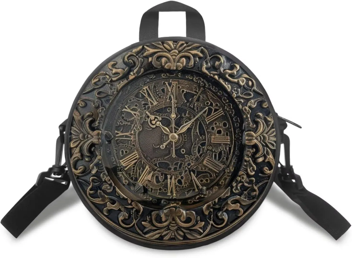 Lotusorchid Clock Print Small Crossbody Bag Round Purse Circle Shoulder Purse for Party Work (Not Real Clock)