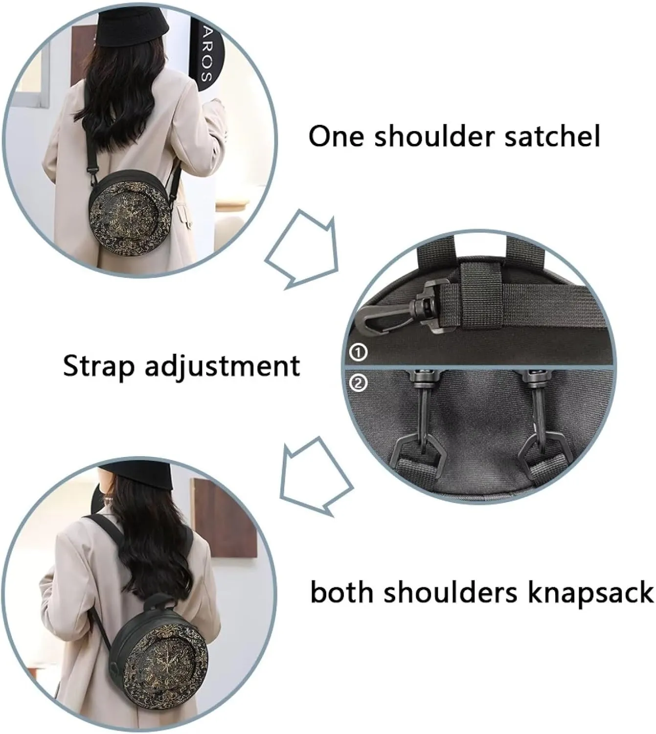 Lotusorchid Clock Print Small Crossbody Bag Round Purse Circle Shoulder Purse for Party Work (Not Real Clock)