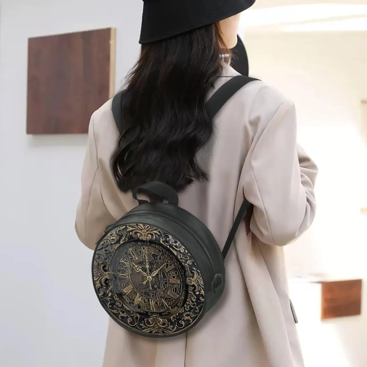 Lotusorchid Clock Print Small Crossbody Bag Round Purse Circle Shoulder Purse for Party Work (Not Real Clock)