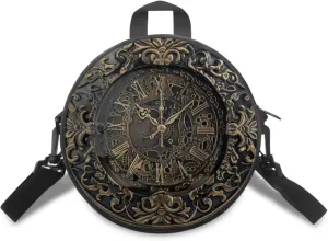 Lotusorchid Clock Print Small Crossbody Bag Round Purse Circle Shoulder Purse for Party Work (Not Real Clock)