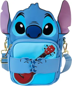 Loungefly Disney Stitch Ukulele Cutie Crossbuddies Cosplay Crossbody Bag with Coin Bag, Blue