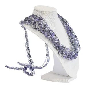 LOVELY CROCHET NECKLACE SCARF- Adjustable, Charming, Quality, Handcrafted- Metallic Thread Adds Sparkle- Purple Glitz