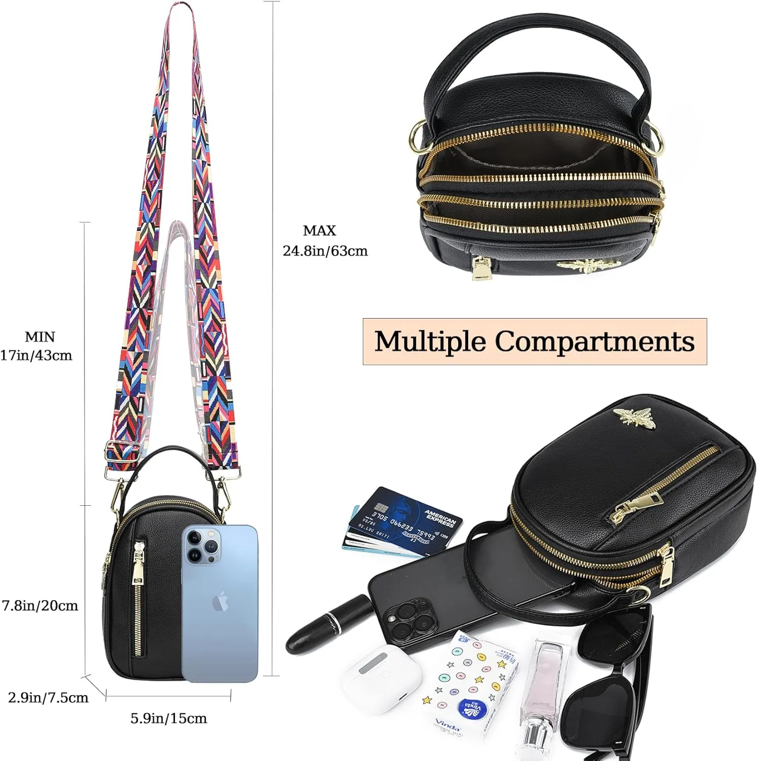 LoZoDo Small Crossbody Bags for Women Trendy Leather Purses and Handbags Designer Cell Phone Bag Wallet Purse with Wide Strap